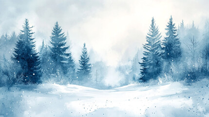 Fototapeta premium Winter landscape featuring snow-covered trees in a serene forest setting