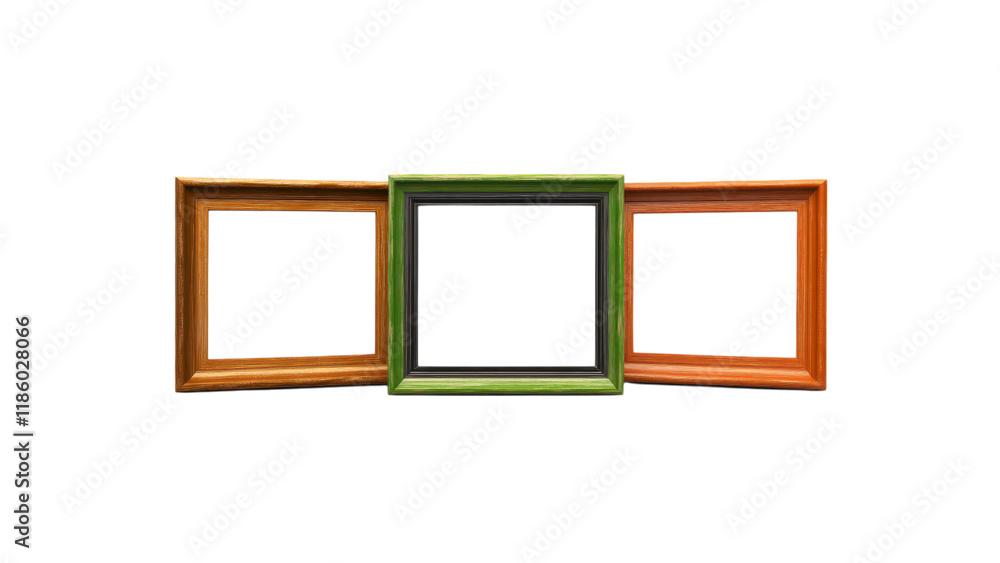 Poster three empty picture frames on a black background.