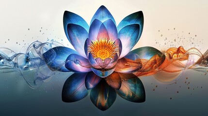Stunning Blue and Orange Lotus Flower with Artistic Waves
