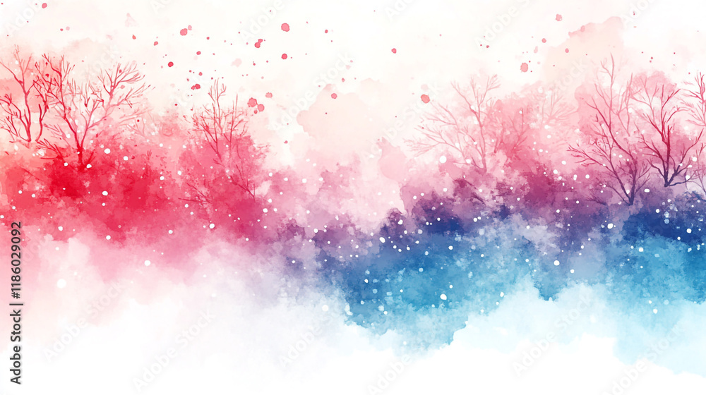 Poster vibrant watercolor landscape with trees and colorful abstract patterns in the sky