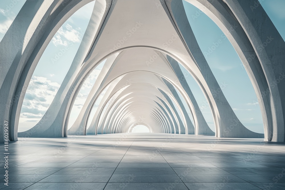 Poster a futuristic architecture background in 3d render form, including an empty concrete floor, and a car