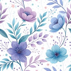 Seamless Abstract Purple and Blue Magical Flowers Pattern Background for Elegant Designs