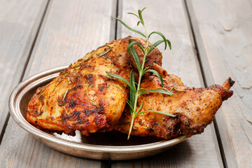 Roasted chicken with herbs - traditional recipe.