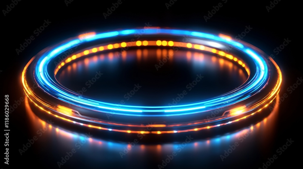 Poster abstract neon circle lines zooming into a wormhole vj loop background