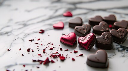 Heart-Shaped Chocolates on Marble: A Valentine's Day Delight