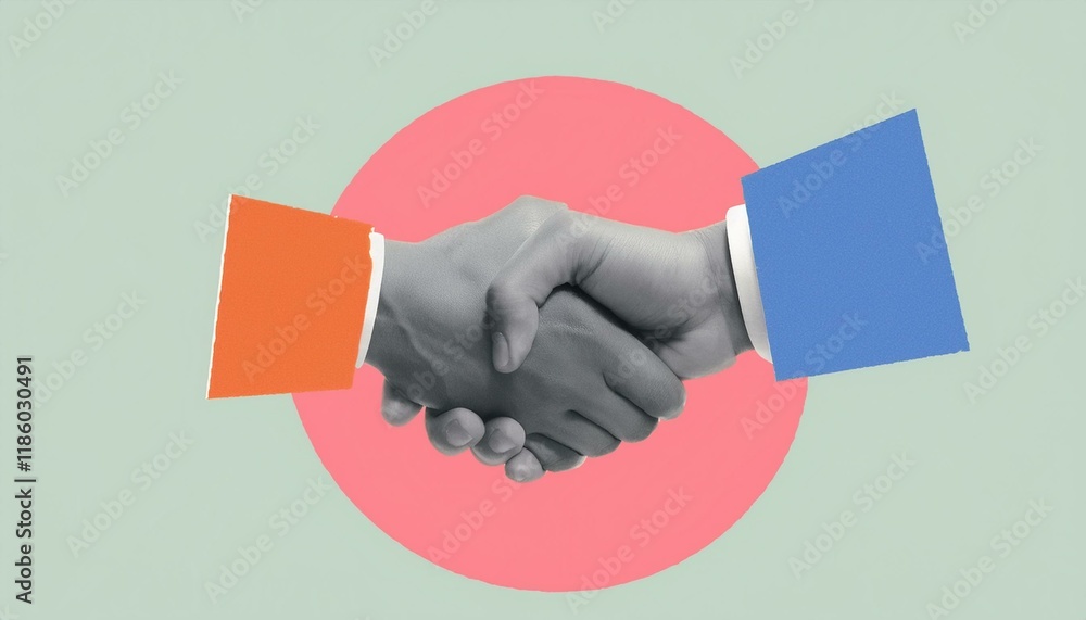 Poster handshake between two businessmen. handshake between two professionals. modern design with a positiv