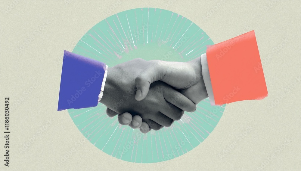 Poster handshake between two businessmen. handshake between two professionals. modern design with a positiv