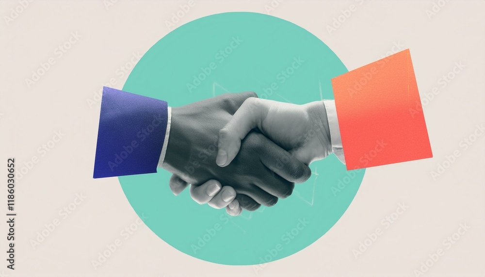 Poster handshake between two businessmen. handshake between two professionals. modern design with a positiv