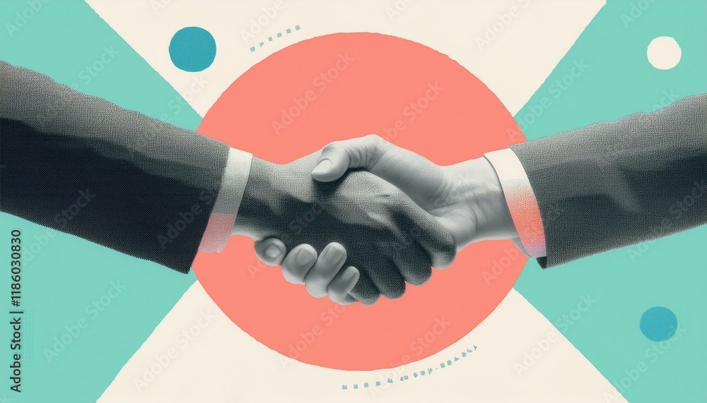 Poster handshake between two businessmen. handshake between two professionals. modern design with a positiv