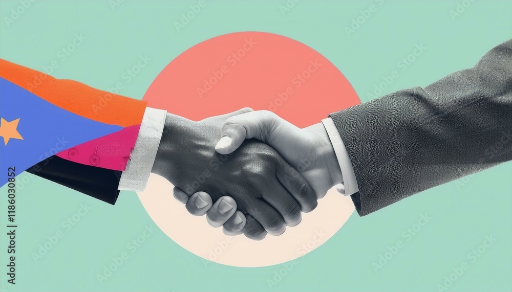 Poster handshake between two businessmen. handshake between two professionals. modern design with a positiv