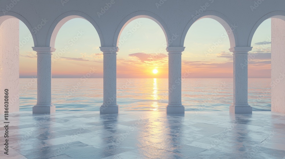 Poster arched interior of an abstract architecture design in 3d render