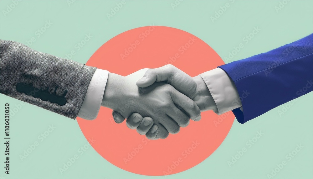 Poster handshake between two businessmen. handshake between two professionals. modern design with a positiv