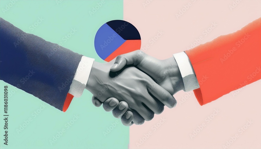 Poster handshake between two businessmen. handshake between two professionals. modern design with a positiv