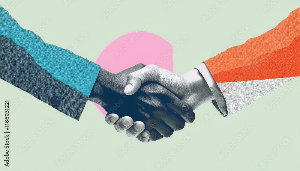 Poster handshake between two businessmen. handshake between two professionals. modern design with a positiv