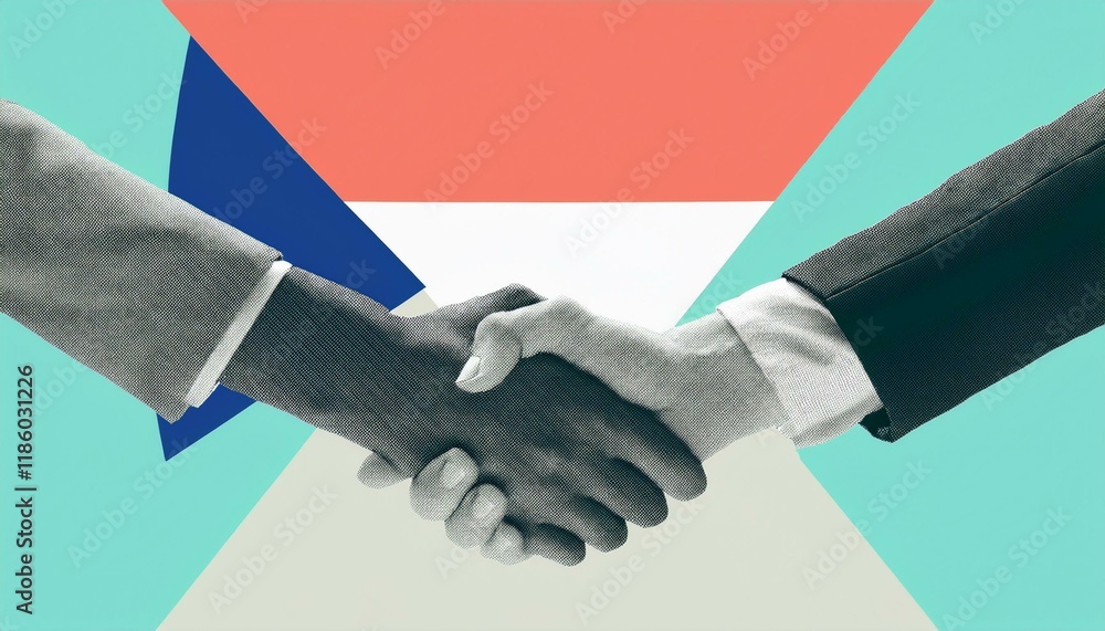 Poster handshake between two businessmen. handshake between two professionals. modern design with a positiv