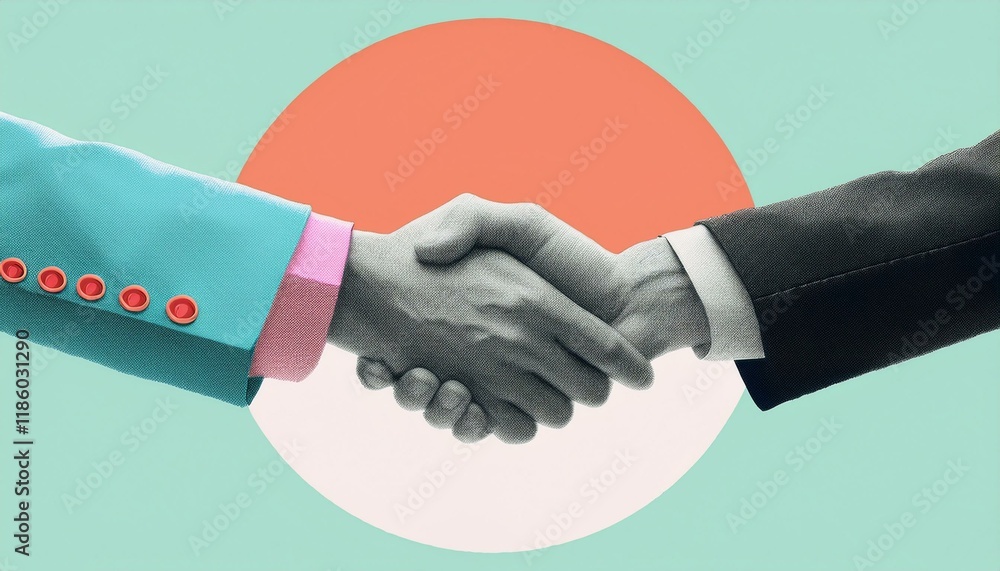 Poster handshake between two businessmen. handshake between two professionals. modern design with a positiv