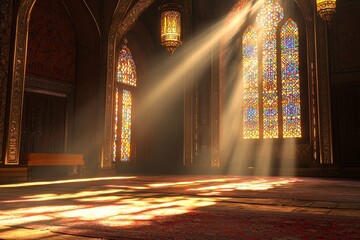 Fototapeta premium Inside the Nasir al-Mulk Mosque, a stunning sight awaits. Shiraz, Iran