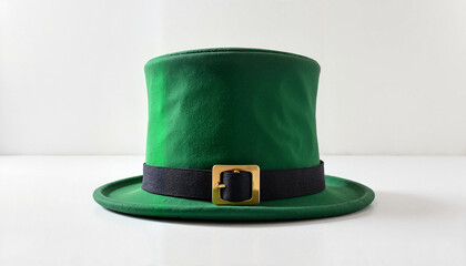 Traditional green leprechaun hat on a plain background for St. Patrick's Day celebration
