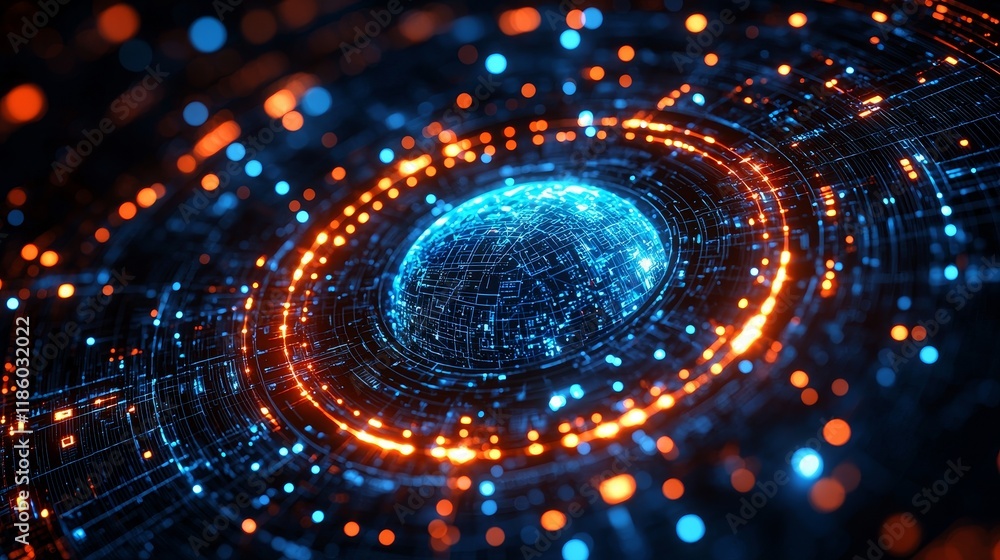 Poster a futuristic global network with seamless digital data transfer in a 3d graphic. this concept embodi