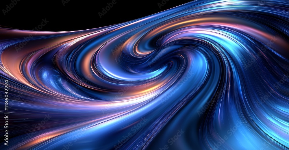 Poster flying blue asteroids and meteorites with motion graphics for design on a black background using ble