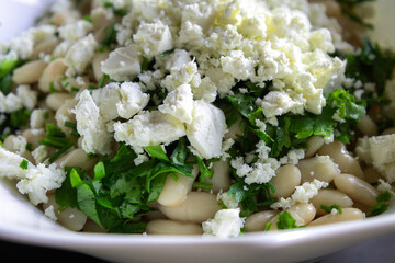 White Bean Salad with Feta Cheese in a Bowl Close-Up