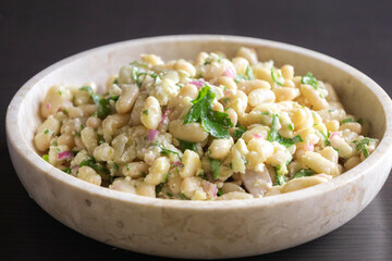 White Bean Salad with Feta Cheese in a Bowl Close-Up