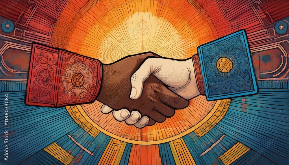 Poster handshake between two businessmen. handshake between two professionals. modern design with a positiv