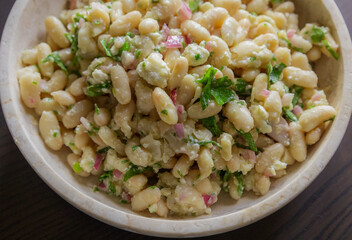 White Bean Salad with Feta Cheese in a Bowl Close-Up