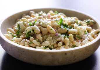 White Bean Salad with Feta Cheese in a Bowl Close-Up