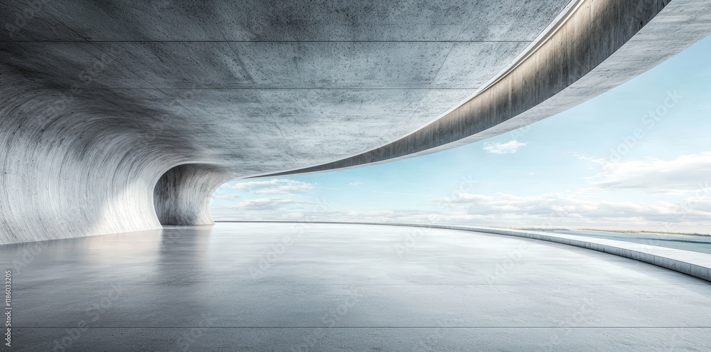 Poster abstract futuristic architecture shown in 3d with a concrete base