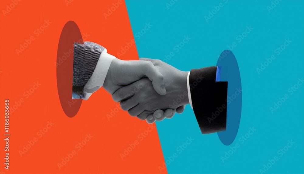 Poster handshake between two businessmen. handshake between two professionals. modern design with a positiv