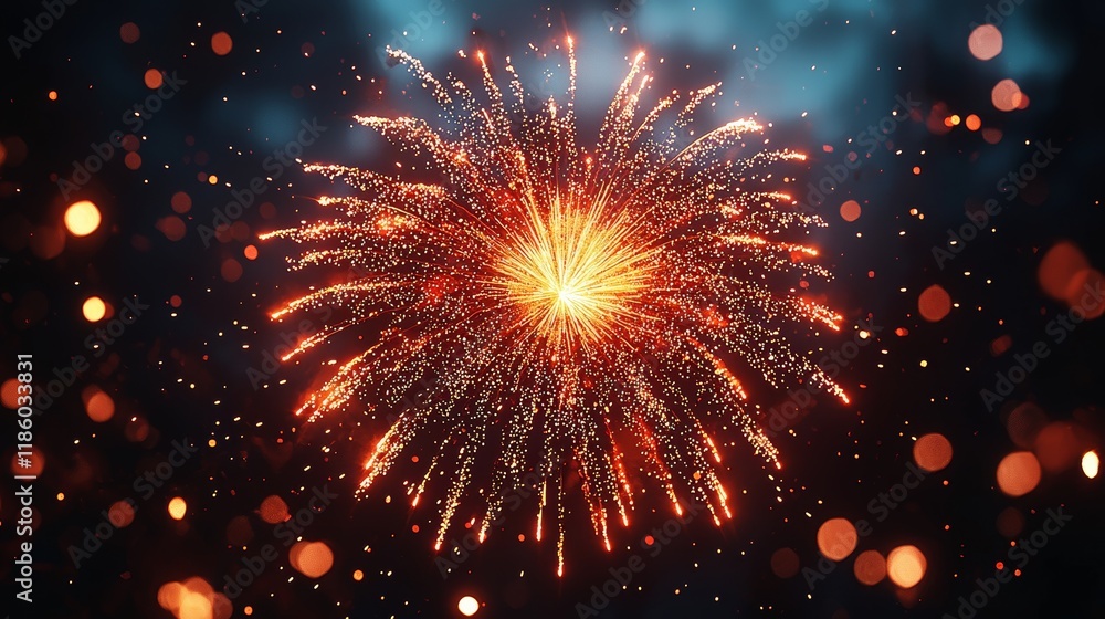 Poster abstract glow from particles and dots evolving into an explosion of vibrant dots that assemble into 