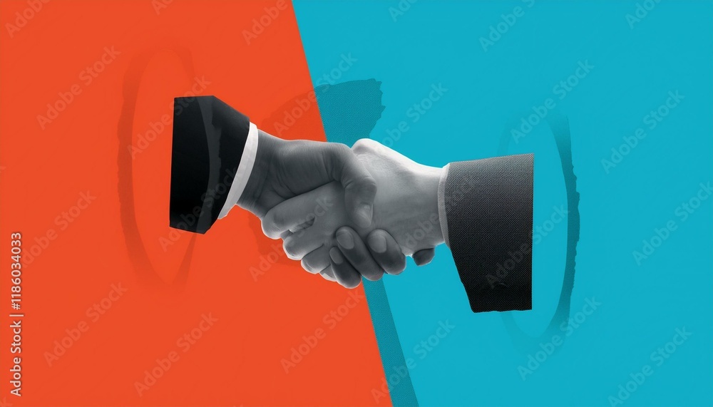 Poster handshake between two businessmen. handshake between two professionals. modern design with a positiv