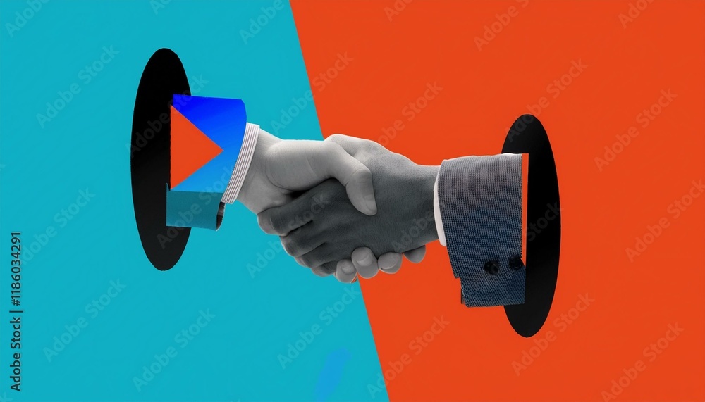 Poster handshake between two businessmen. handshake between two professionals. modern design with a positiv