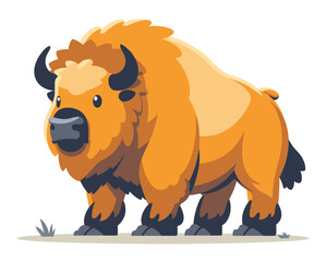 Obraz premium Cartoon buffalo with a big horn on its head. The buffalo is standing on a grassy field