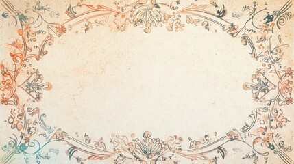 Antique floral frame on aged paper background.