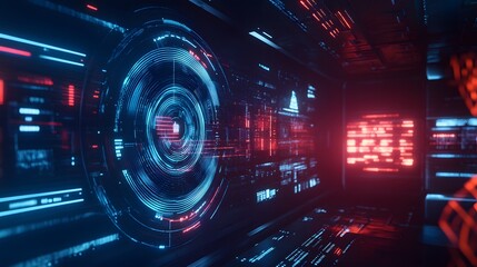 Obraz premium Futuristic Digital Interface Displays Complex Data Streams