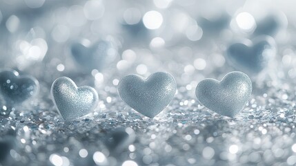 Fototapeta premium Sparkling Silver Hearts: A Romantic Valentine's Day Background