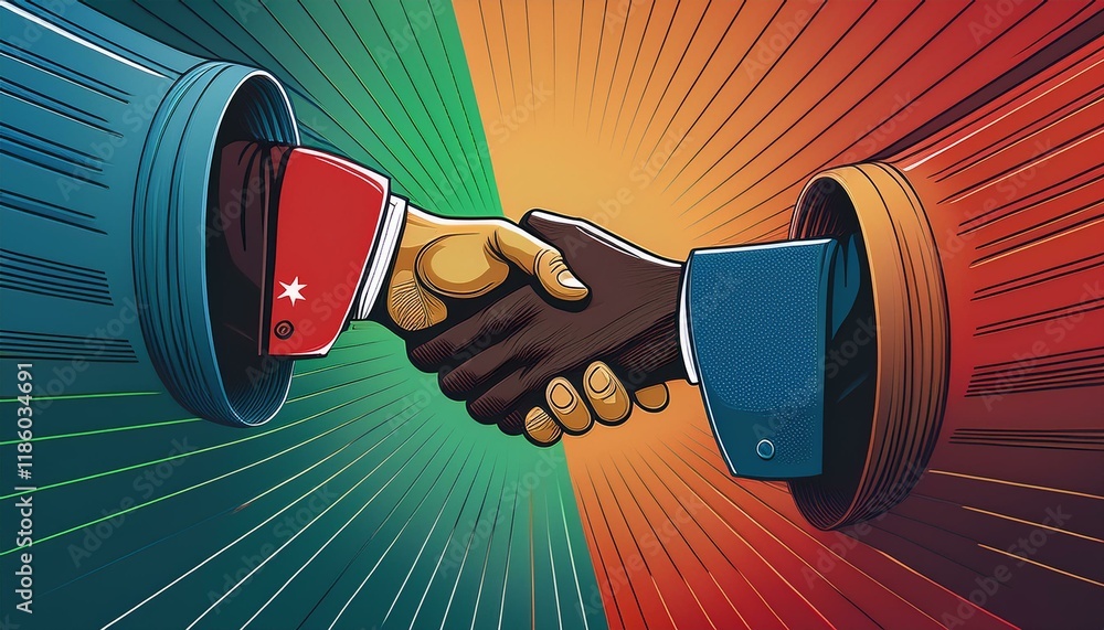 Poster handshake between two businessmen. handshake between two professionals. modern design with a positiv