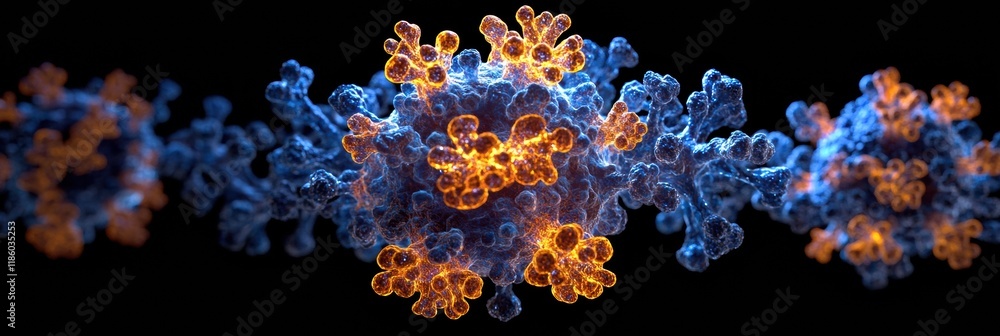 Aufkleber detailed 3d visualization of virus structure highlighting capsid, spikes, and rna strands with glowi