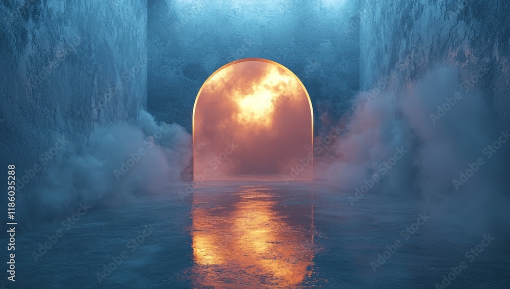 Poster a cloud illustration centered around a sun, flanked by other clouds, and with an 'o' positioned in t