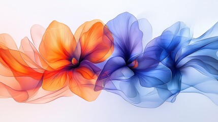 Obraz premium Abstract floral design with orange and blue translucent flowers.