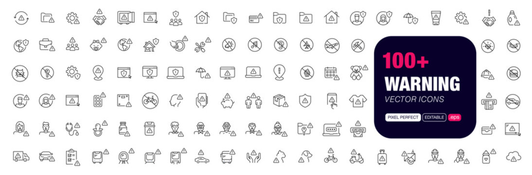 100+ warning notifications and danger alert symbols. Pixel perfect, editable stroke vector icons