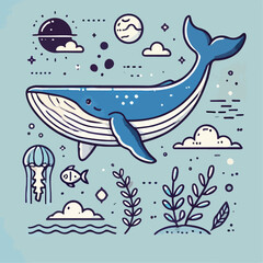 whale and fish