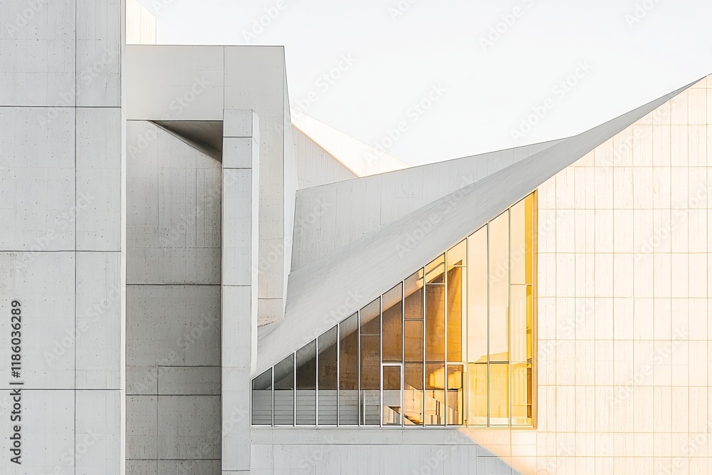 Poster the current abstract corporate architecture is evident in an office building through the use of whit