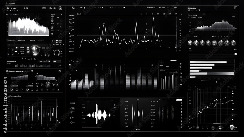 Poster black and white digital data graphics display