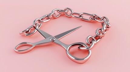 Obraz premium Stylized Scissors Cutting Through a Silver Chain