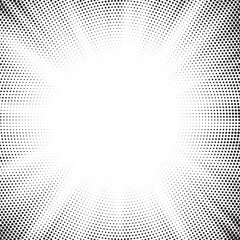 Halftone gradient sun rays pattern. Abstract halftone vector dots background. monochrome dots pattern. Vector background in comic book style with sunburst rays and halftone. Retro pop art design.