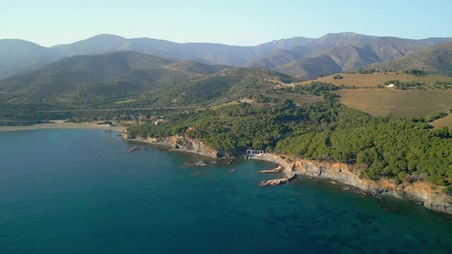 Platja de Garvet aerial images of the Costa Brava of Girona beach, located between Colera and Llanca Llan&ccedil;&agrave;