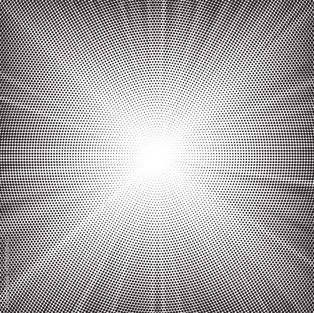 Poster Halftone gradient sun rays pattern. Abstract halftone vector dots background. monochrome dots pattern. Vector background in comic book style with sunburst rays and halftone. Retro pop art design.